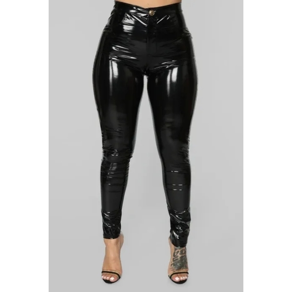 Fashion Nova Late Night Texts Vinyl Pants - Black - Picture 1 of 16